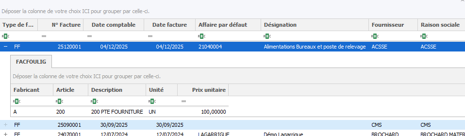 Les sous-listes de détails