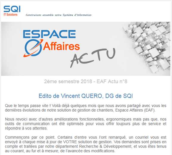 Actualités sur le logiciel de gestion à l'affaire pour tous les métiers du BTP et des TP